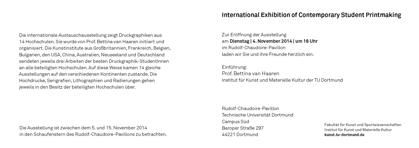 Einladung International Exhibition of Contemporary Student Printmaking 2014 innen